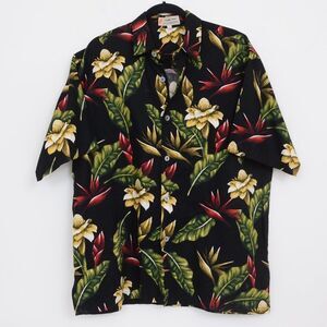 Paradise Island Men's Large Hawaiian 100% Cotton Button Down Shirt Vacay Travel